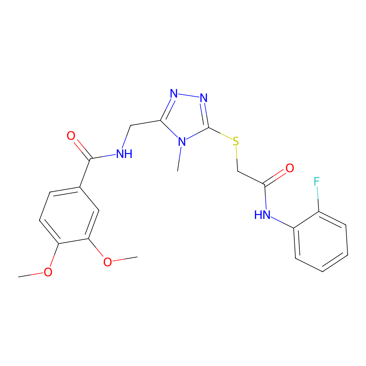 N-[[5-[2-(2-fluoroanilino)-2-oxoethyl]sulfanyl-4-methyl-1,2,4-triazol-3-yl]methyl]-3,4-dimethoxybenzamide molecular structure, CAS 694460-26-9
