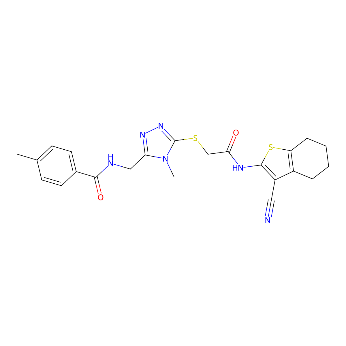 N-[[5-[2-[(3-cyano-4,5,6,7-tetrahydro-1-benzothiophen-2-yl)amino]-2-oxoethyl]sulfanyl-4-methyl-1,2,4-triazol-3-yl]methyl]-4-methylbenzamide molecular structure, CAS 694460-29-2