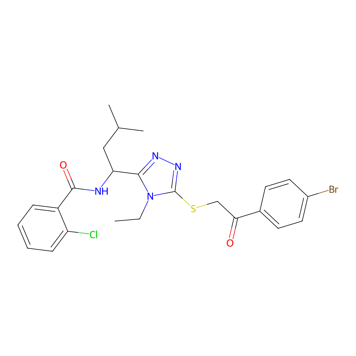 N-[1-[5-[2-(4-bromophenyl)-2-oxoethyl]sulfanyl-4-ethyl-1,2,4-triazol-3-yl]-3-methylbutyl]-2-chlorobenzamide molecular structure, CAS 694460-30-5