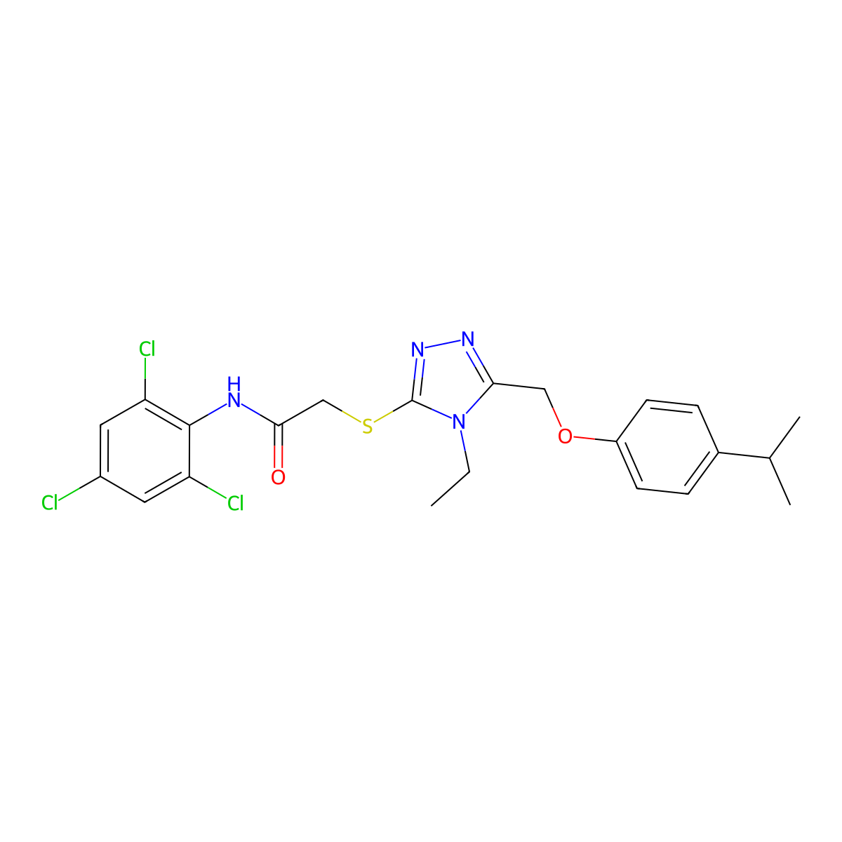2-[[4-ethyl-5-[(4-propan-2-ylphenoxy)methyl]-1,2,4-triazol-3-yl]sulfanyl]-N-(2,4,6-trichlorophenyl)acetamide molecular structure, CAS 694460-31-6
