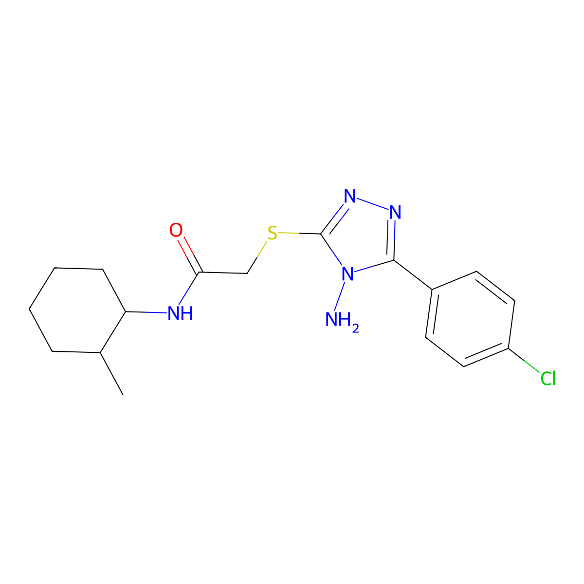 2-[[4-amino-5-(4-chlorophenyl)-1,2,4-triazol-3-yl]sulfanyl]-N-(2-methylcyclohexyl)acetamide molecular structure, CAS 694460-38-3