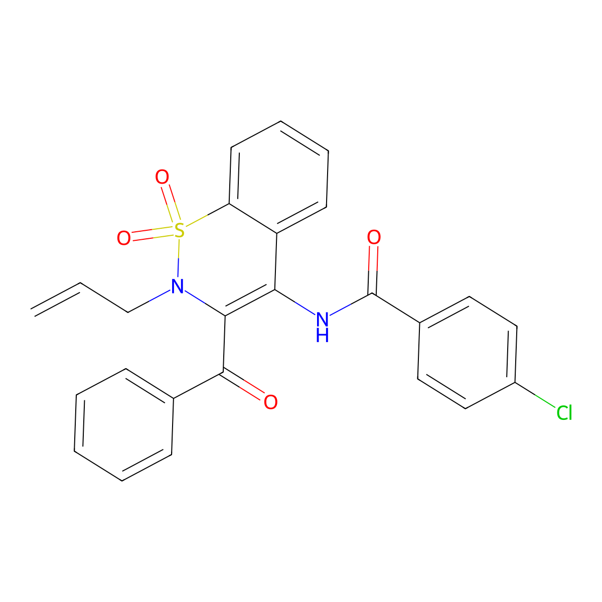 4-chloro-N-[1,1-dioxido-3-(phenylcarbonyl)-2-(prop-2-en-1-yl)-2H-1,2-benzothiazin-4-yl]benzamide molecular structure, CAS 694460-40-7