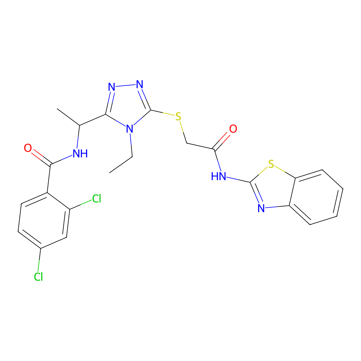 N-[1-[5-[2-(1,3-benzothiazol-2-ylamino)-2-oxoethyl]sulfanyl-4-ethyl-1,2,4-triazol-3-yl]ethyl]-2,4-dichlorobenzamide molecular structure, CAS 694460-44-1