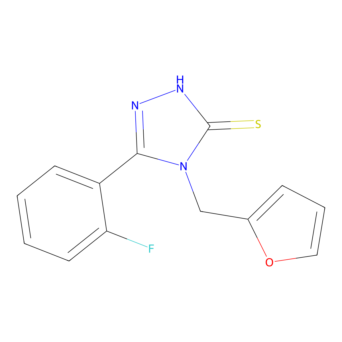 5-(2-fluorophenyl)-4-(furan-2-ylmethyl)-4H-1,2,4-triazole-3-thiol molecular structure, CAS 694460-54-3