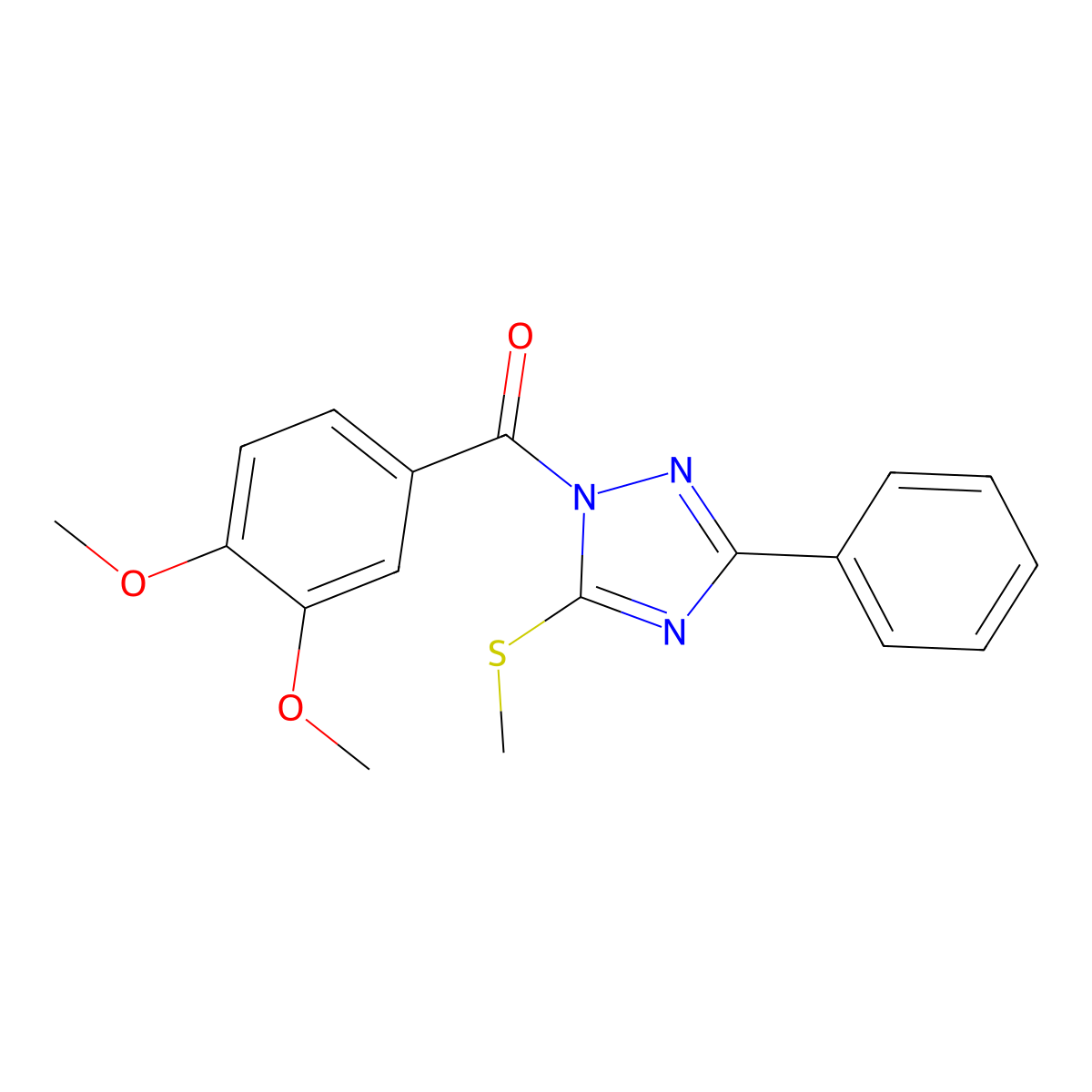 (3,4-Dimethoxyphenyl)-(5-methylsulfanyl-3-phenyl-1,2,4-triazol-1-yl)methanone molecular structure, CAS 694460-56-5