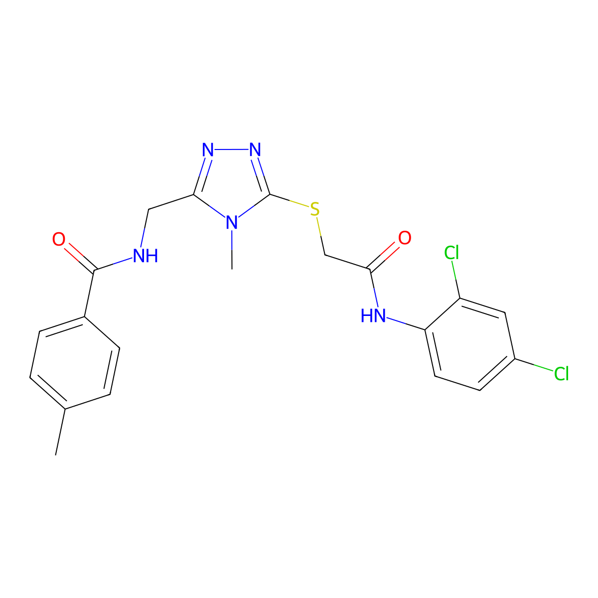 N-[[5-[2-(2,4-dichloroanilino)-2-oxoethyl]sulfanyl-4-methyl-1,2,4-triazol-3-yl]methyl]-4-methylbenzamide molecular structure, CAS 694460-63-4