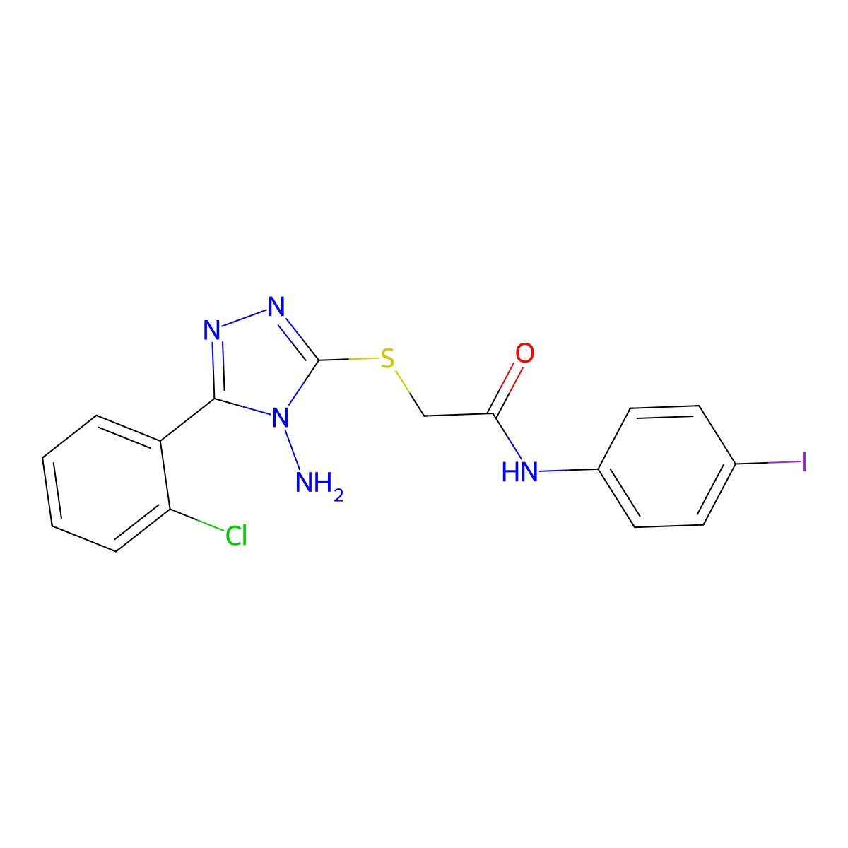 2-[[4-amino-5-(2-chlorophenyl)-1,2,4-triazol-3-yl]sulfanyl]-N-(4-iodophenyl)acetamide molecular structure, CAS 694460-65-6