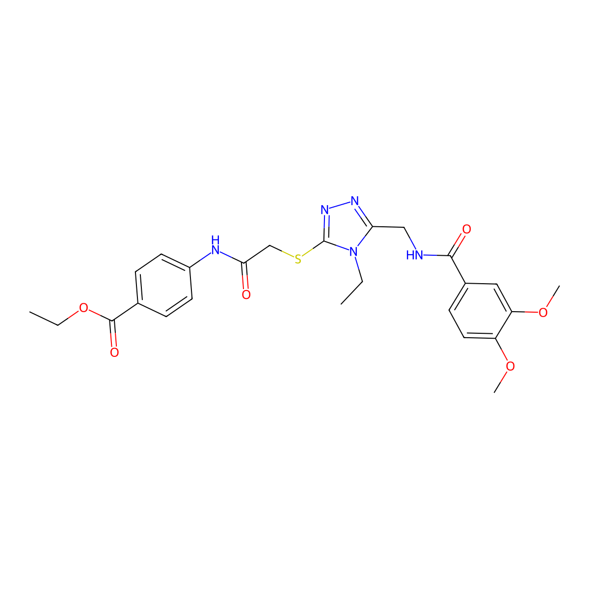 ethyl 4-[({[5-({[(3,4-dimethoxyphenyl)carbonyl]amino}methyl)-4-ethyl-4H-1,2,4-triazol-3-yl]sulfanyl}acetyl)amino]benzoate molecular structure, CAS 694460-72-5