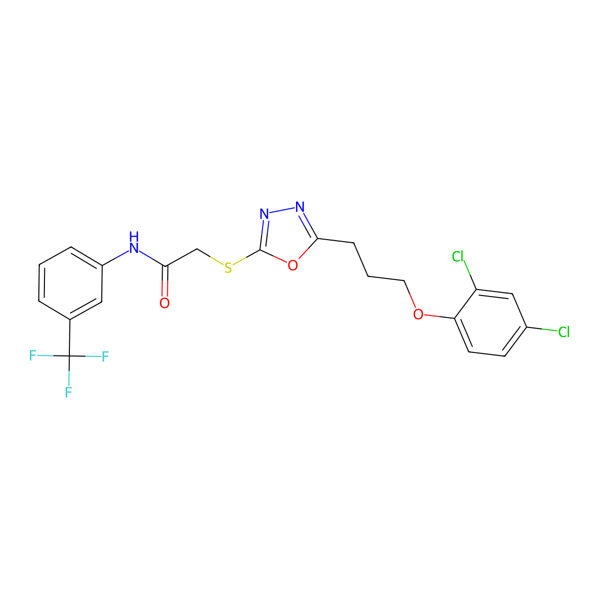 2-({5-[3-(2,4-dichlorophenoxy)propyl]-1,3,4-oxadiazol-2-yl}sulfanyl)-N-[3-(trifluoromethyl)phenyl]acetamide molecular structure, CAS 694460-74-7
