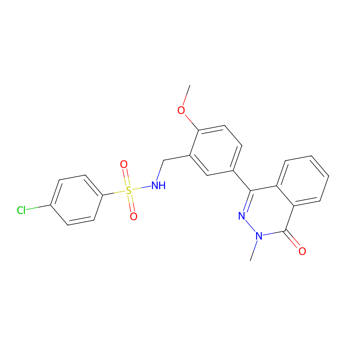 4-chloro-N-[[2-methoxy-5-(3-methyl-4-oxophthalazin-1-yl)phenyl]methyl]benzenesulfonamide molecular structure, CAS 694460-75-8