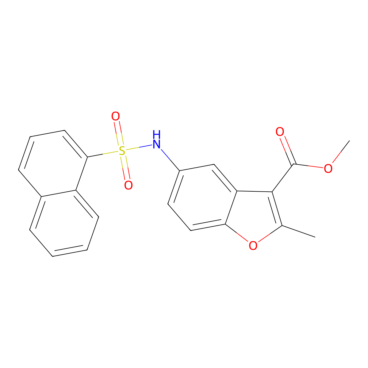 Methyl 2-methyl-5-[(1-naphthylsulfonyl)amino]-1-benzofuran-3-carboxylate molecular structure, CAS 694460-76-9