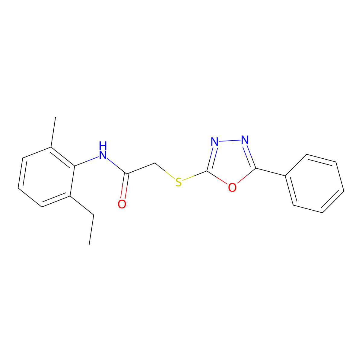 N-(2-ethyl-6-methylphenyl)-2-[(5-phenyl-1,3,4-oxadiazol-2-yl)sulfanyl]acetamide molecular structure, CAS 694460-82-7