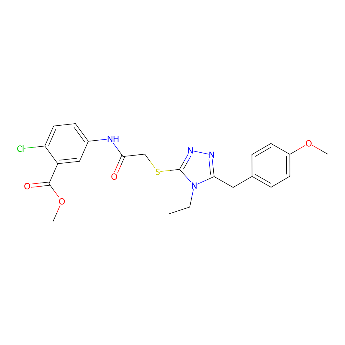 methyl 2-chloro-5-[({[4-ethyl-5-(4-methoxybenzyl)-4H-1,2,4-triazol-3-yl]sulfanyl}acetyl)amino]benzoate molecular structure, CAS 694460-86-1