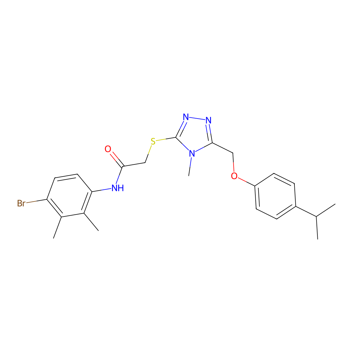 N-(4-bromo-2,3-dimethylphenyl)-2-[[4-methyl-5-[(4-propan-2-ylphenoxy)methyl]-1,2,4-triazol-3-yl]sulfanyl]acetamide molecular structure, CAS 694460-87-2