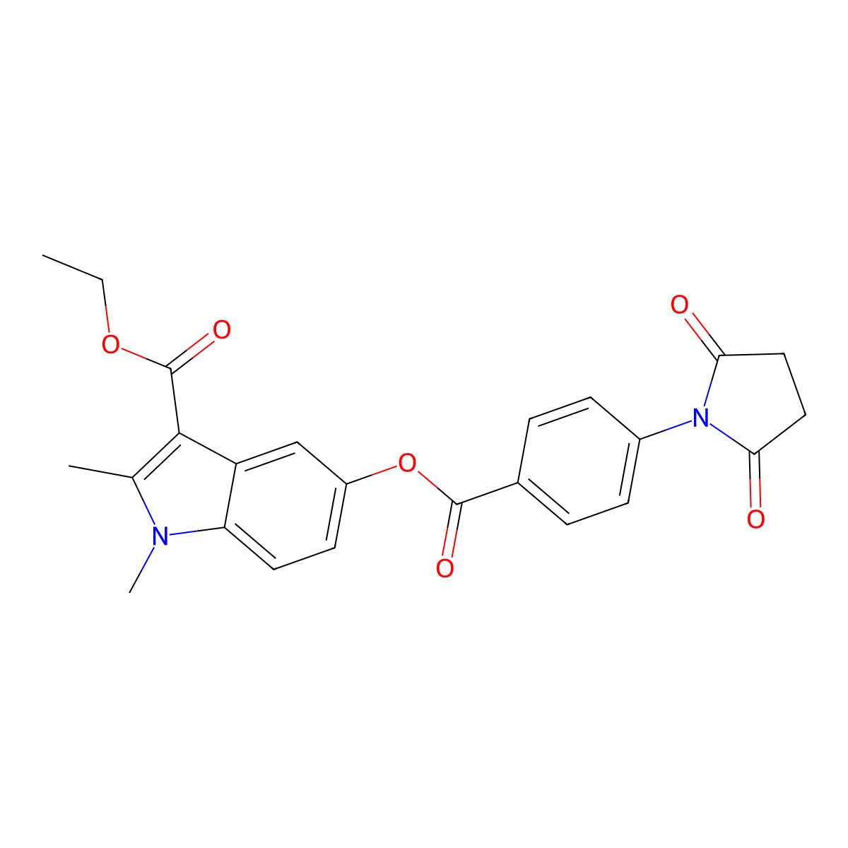 ethyl 5-((4-(2,5-dioxopyrrolidin-1-yl)benzoyl)oxy)-1,2-dimethyl-1H-indole-3-carboxylate molecular structure, CAS 694460-97-4
