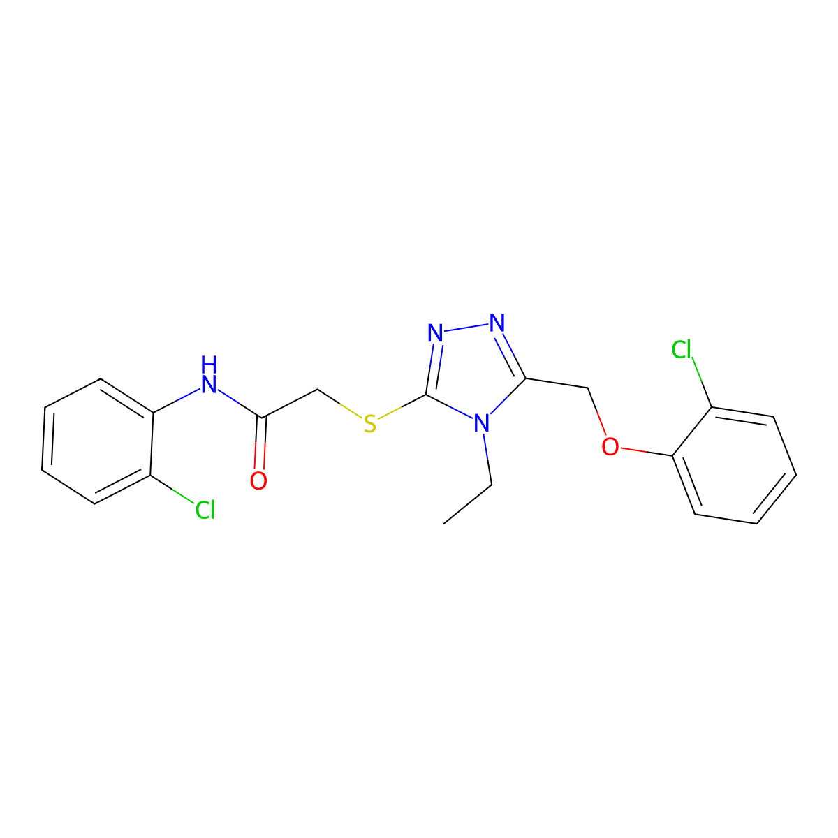 2-[[5-[(2-chlorophenoxy)methyl]-4-ethyl-1,2,4-triazol-3-yl]sulfanyl]-N-(2-chlorophenyl)acetamide molecular structure, CAS 694460-98-5