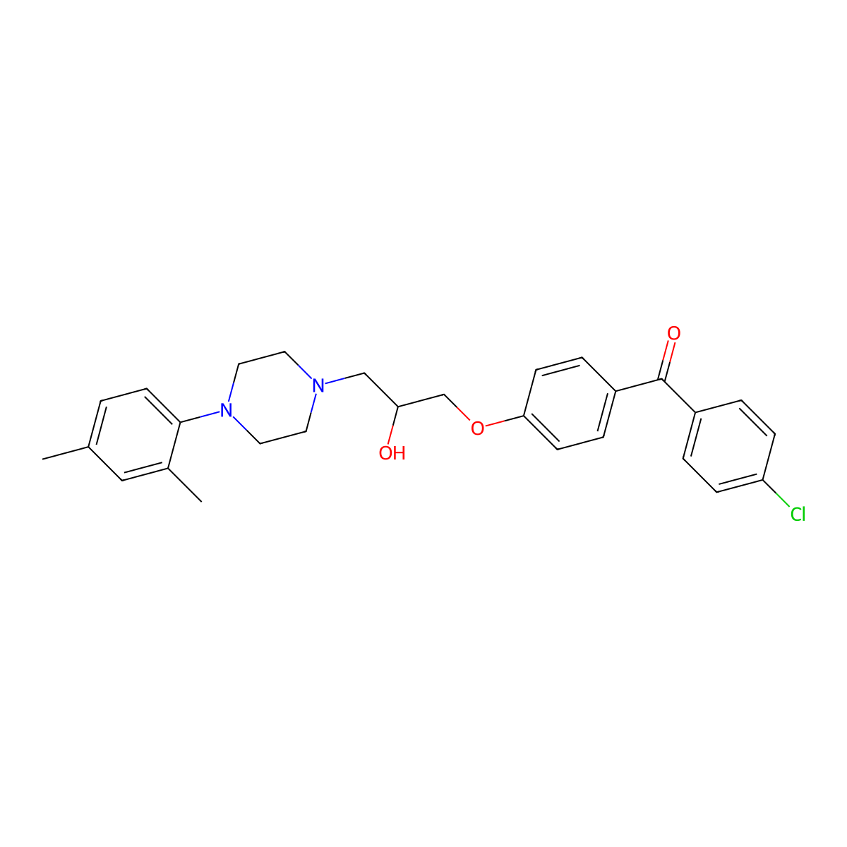 (4-Chlorophenyl)(4-(3-(4-(2,4-dimethylphenyl)piperazin-1-yl)-2-hydroxypropoxy)phenyl)methanone molecular structure, CAS 694461-00-2