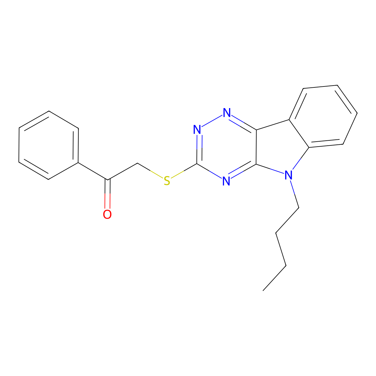 2-[(5-Butyl-[1,2,4]triazino[5,6-b]indol-3-yl)sulfanyl]-1-phenylethanone molecular structure, CAS 694461-01-3