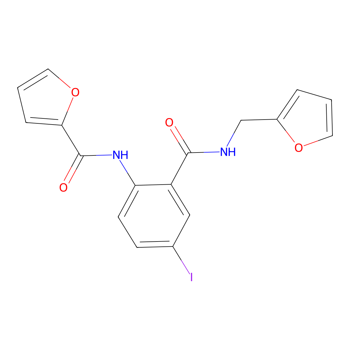 N-[2-(furan-2-ylmethylcarbamoyl)-4-iodophenyl]furan-2-carboxamide molecular structure, CAS 694461-04-6