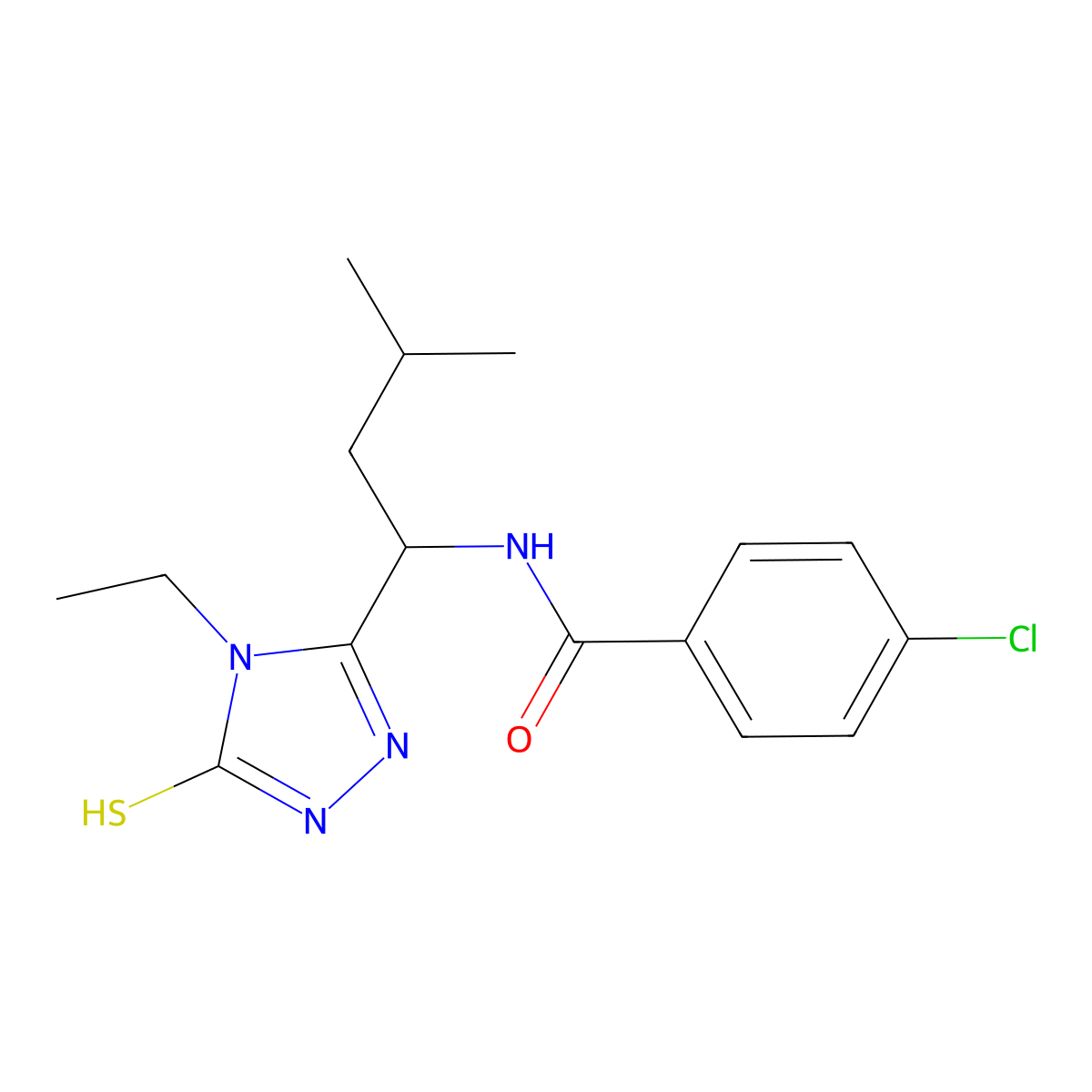4-chloro-N-[1-(4-ethyl-5-sulfanyl-4H-1,2,4-triazol-3-yl)-3-methylbutyl]benzamide molecular structure, CAS 694461-09-1