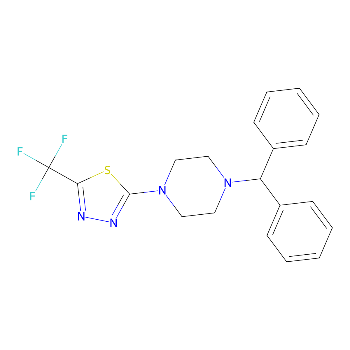2-(4-Benzhydrylpiperazin-1-yl)-5-(trifluoromethyl)-1,3,4-thiadiazole molecular structure, CAS 694461-36-4