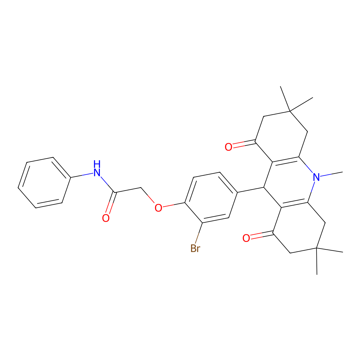 2-[2-bromo-4-(3,3,6,6,10-pentamethyl-1,8-dioxo-4,5,7,9-tetrahydro-2H-acridin-9-yl)phenoxy]-N-phenylacetamide molecular structure, CAS 694461-37-5