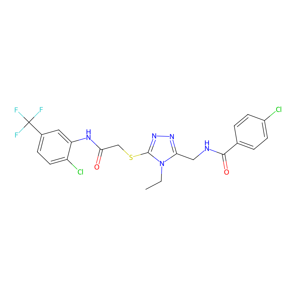 4-chloro-N-[[5-[2-[2-chloro-5-(trifluoromethyl)anilino]-2-oxoethyl]sulfanyl-4-ethyl-1,2,4-triazol-3-yl]methyl]benzamide molecular structure, CAS 694461-38-6