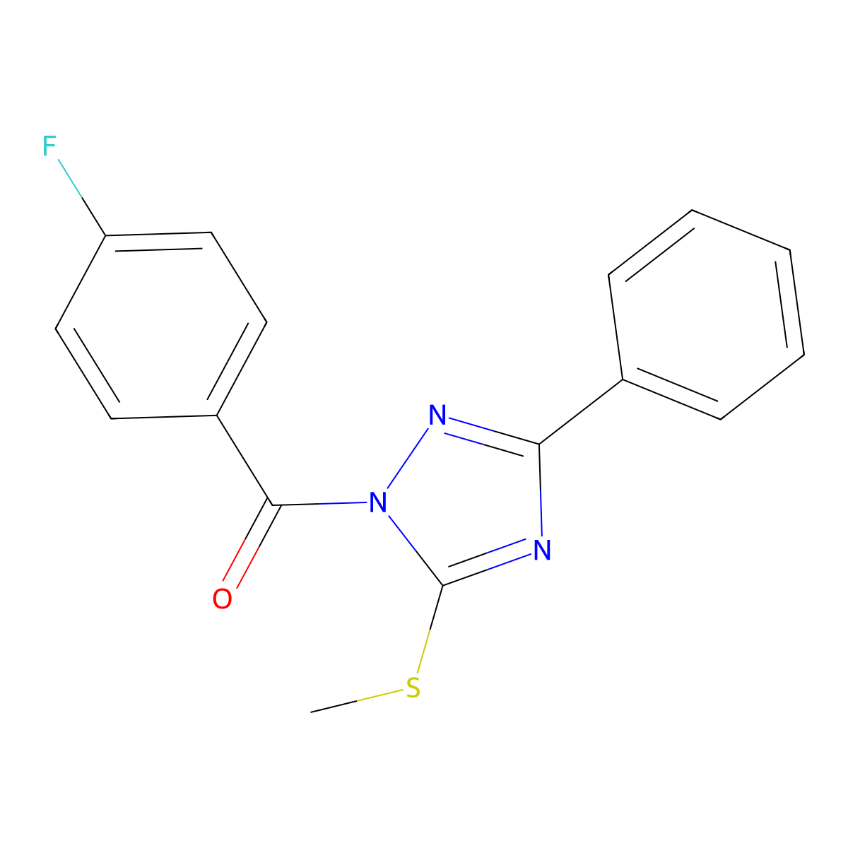 (4-Fluorophenyl)-(5-methylsulfanyl-3-phenyl-1,2,4-triazol-1-yl)methanone molecular structure, CAS 694461-50-2