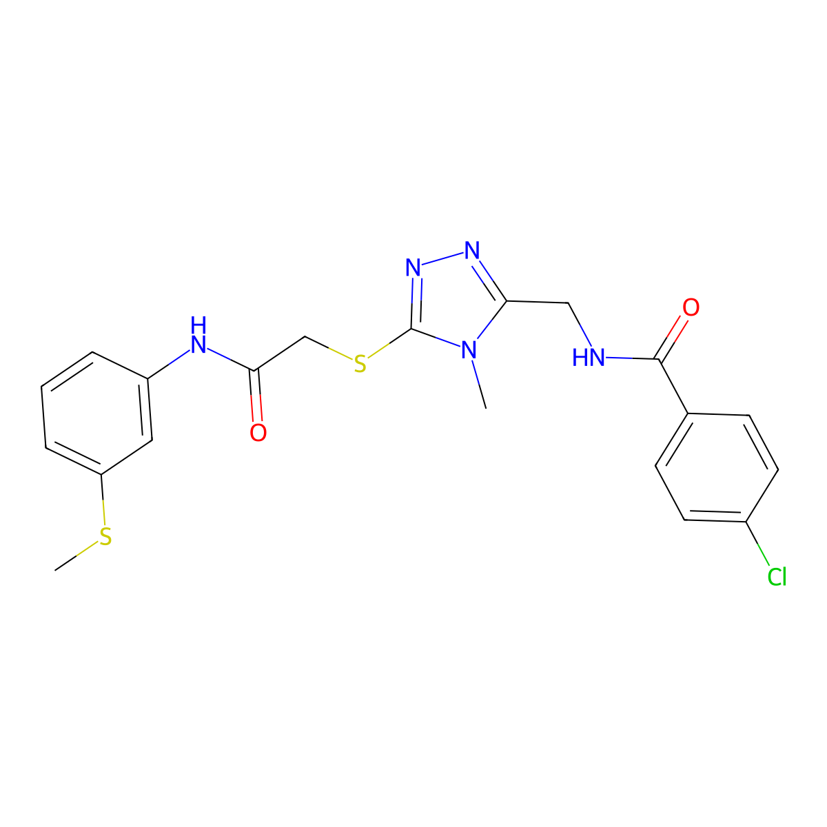 4-chloro-N-[[4-methyl-5-[2-(3-methylsulfanylanilino)-2-oxoethyl]sulfanyl-1,2,4-triazol-3-yl]methyl]benzamide molecular structure, CAS 694461-82-0
