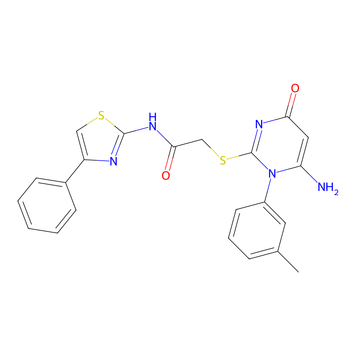 2-[6-amino-1-(3-methylphenyl)-4-oxopyrimidin-2-yl]sulfanyl-N-(4-phenyl-1,3-thiazol-2-yl)acetamide molecular structure, CAS 694461-88-6