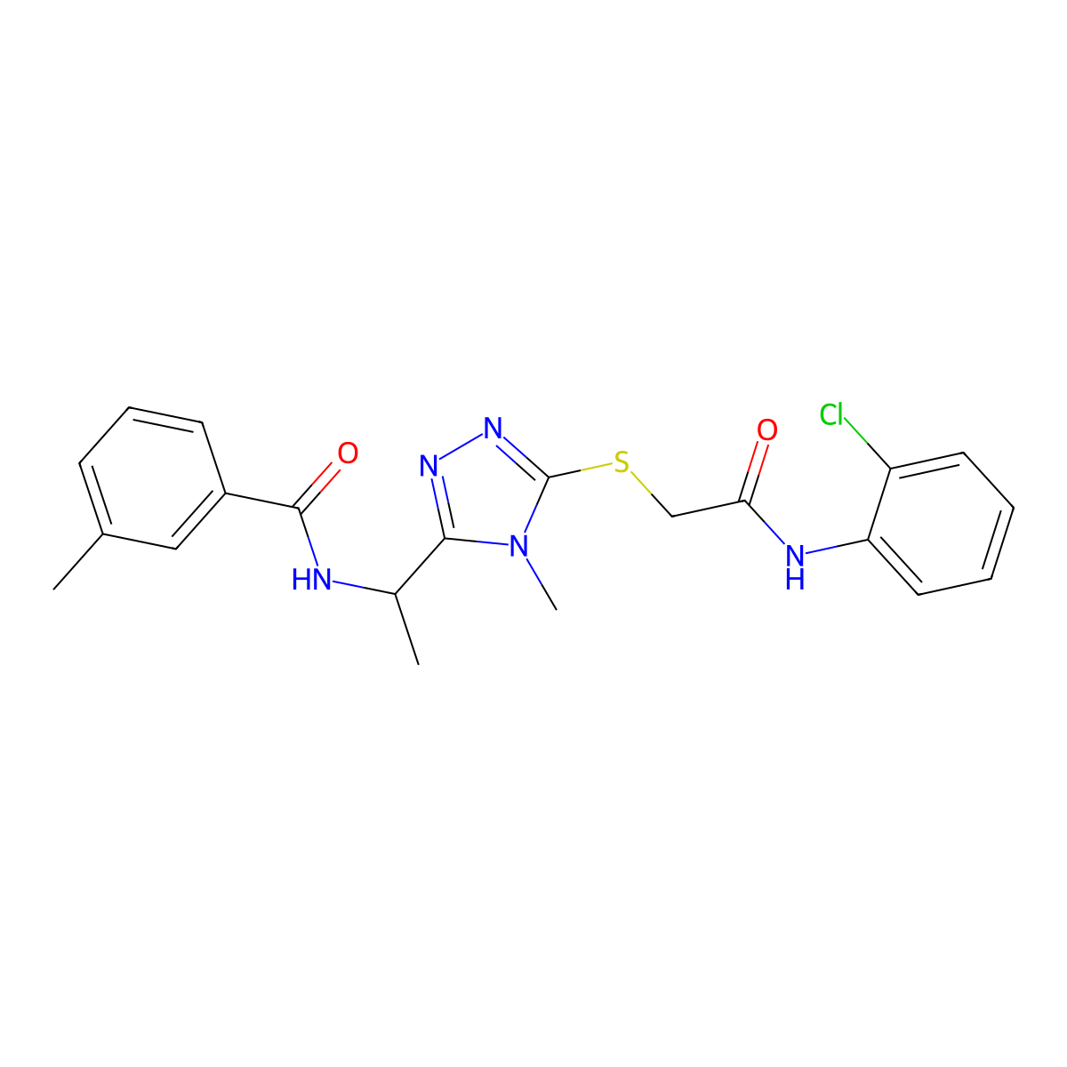 N-[1-[5-[2-(2-chloroanilino)-2-oxoethyl]sulfanyl-4-methyl-1,2,4-triazol-3-yl]ethyl]-3-methylbenzamide molecular structure, CAS 694461-90-0