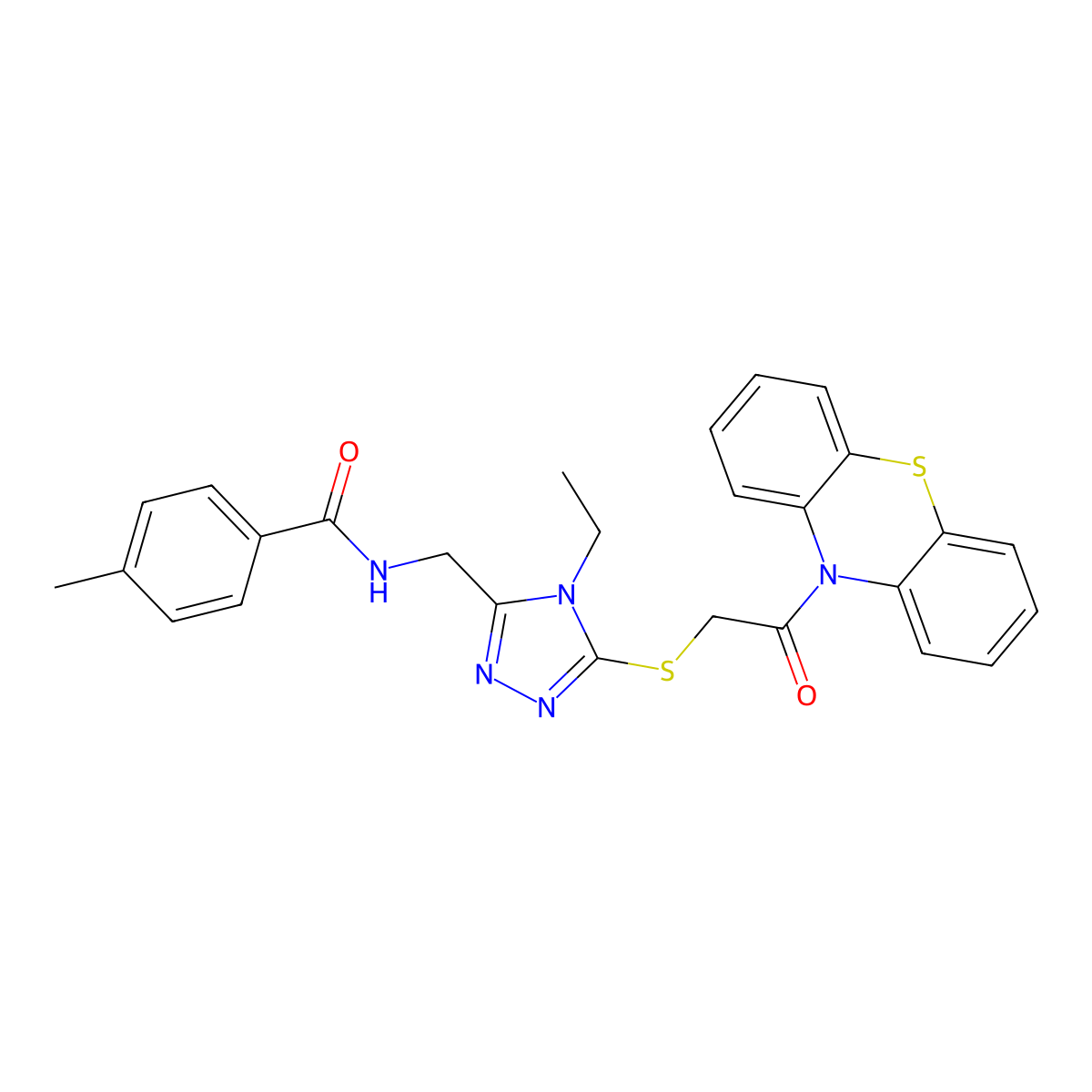 N-[[4-ethyl-5-(2-oxo-2-phenothiazin-10-ylethyl)sulfanyl-1,2,4-triazol-3-yl]methyl]-4-methylbenzamide molecular structure, CAS 694461-92-2