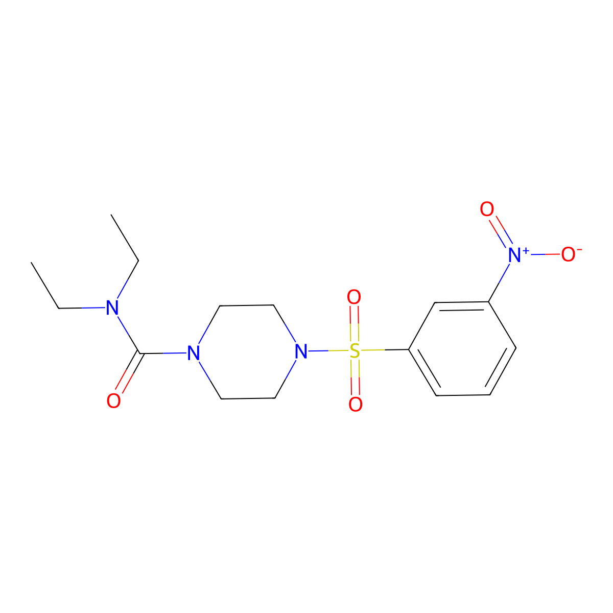 N,N-diethyl-4-((3-nitrophenyl)sulfonyl)piperazine-1-carboxamide molecular structure, CAS 694461-93-3