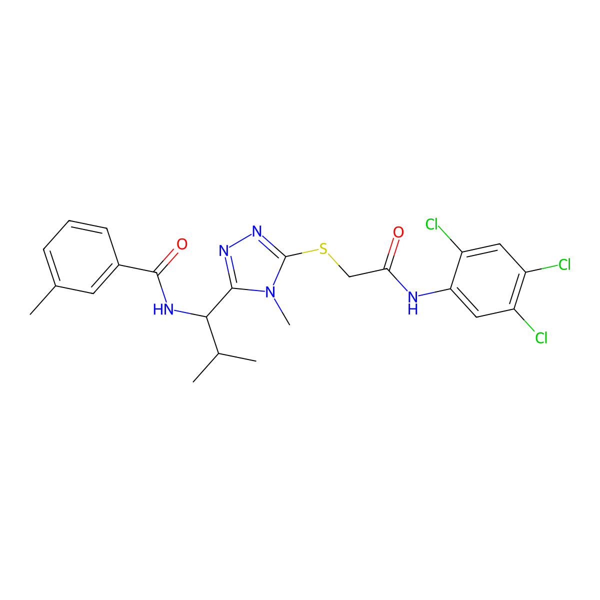 3-methyl-N-[2-methyl-1-[4-methyl-5-[2-oxo-2-(2,4,5-trichloroanilino)ethyl]sulfanyl-1,2,4-triazol-3-yl]propyl]benzamide molecular structure, CAS 694462-05-0