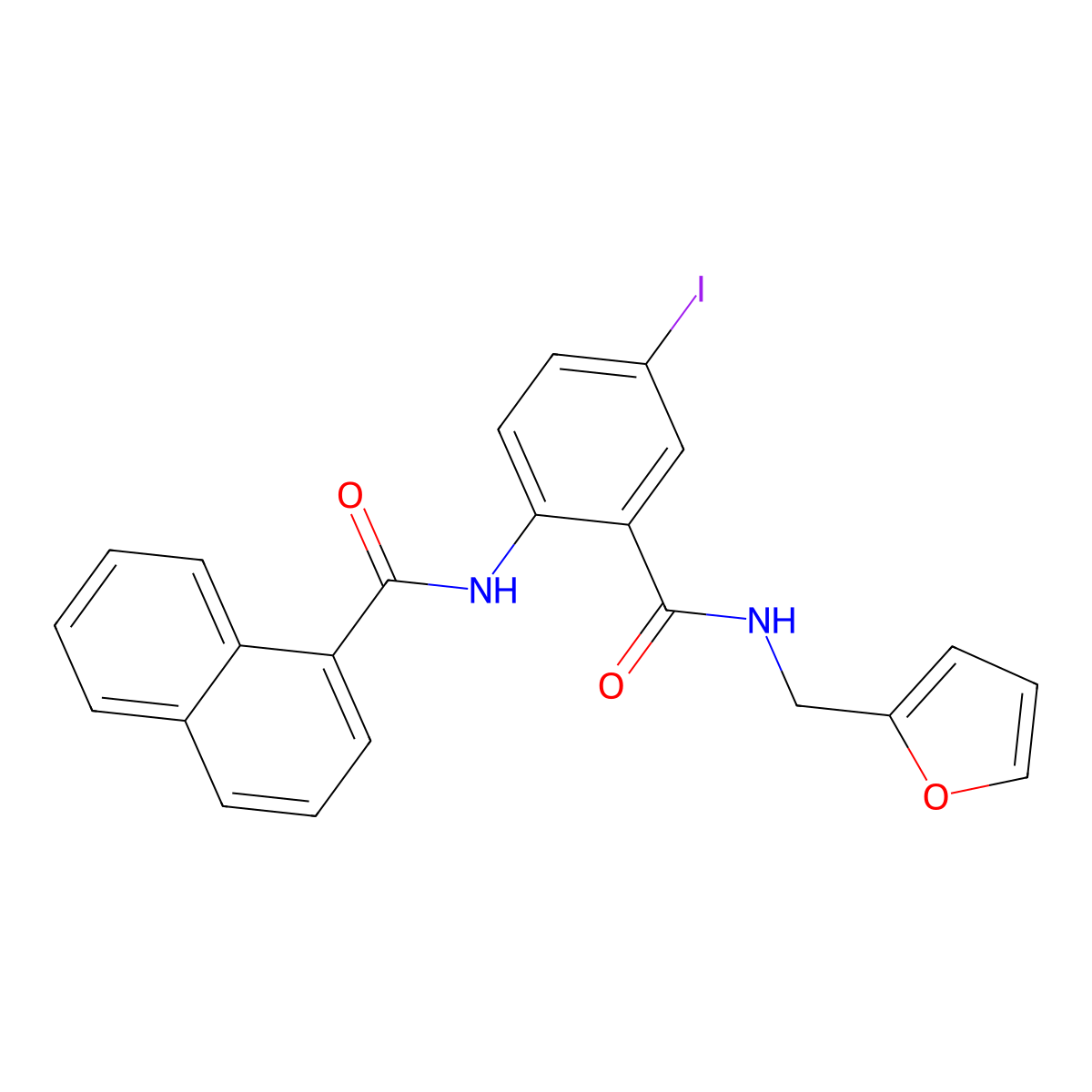 N-[2-(furan-2-ylmethylcarbamoyl)-4-iodophenyl]naphthalene-1-carboxamide molecular structure, CAS 694462-14-1