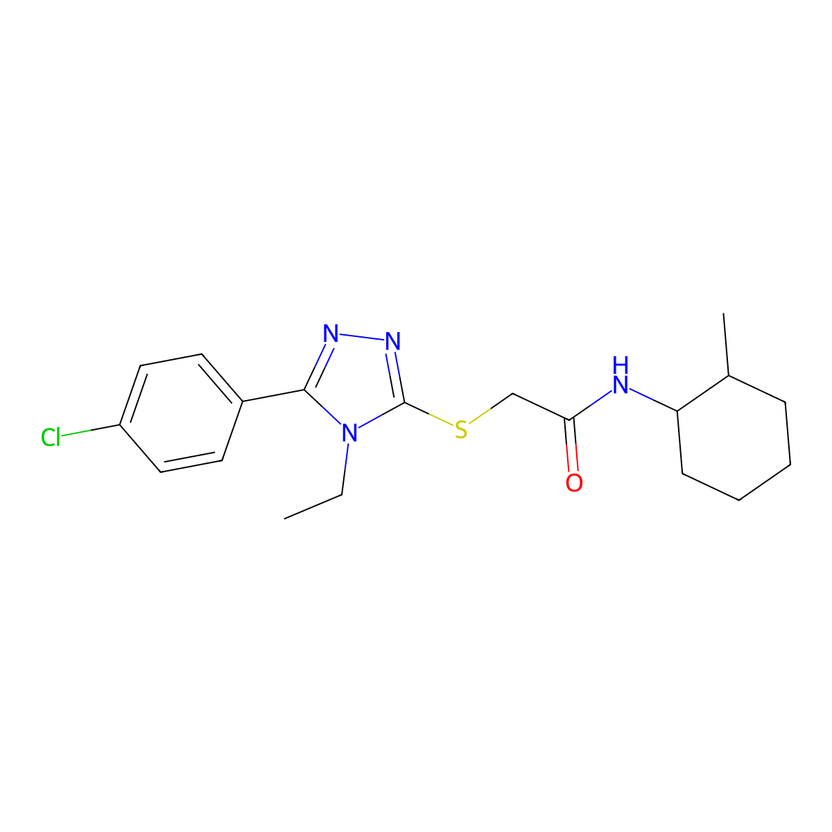 2-[[5-(4-chlorophenyl)-4-ethyl-1,2,4-triazol-3-yl]sulfanyl]-N-(2-methylcyclohexyl)acetamide molecular structure, CAS 694462-31-2