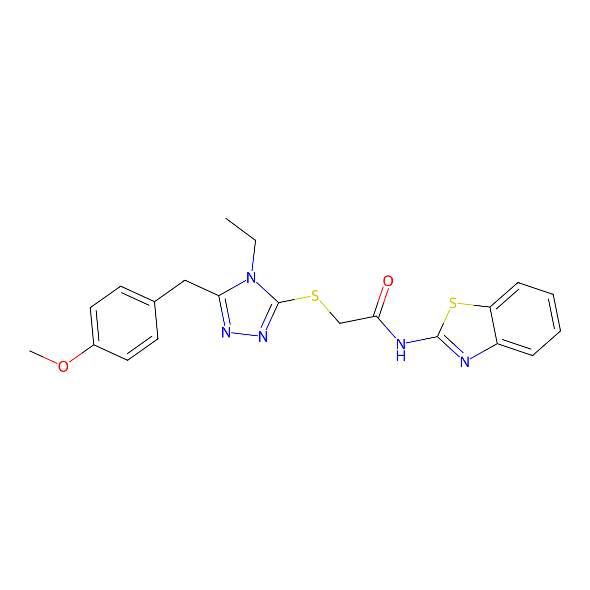 N-(1,3-benzothiazol-2-yl)-2-[[4-ethyl-5-[(4-methoxyphenyl)methyl]-1,2,4-triazol-3-yl]sulfanyl]acetamide molecular structure, CAS 694462-35-6