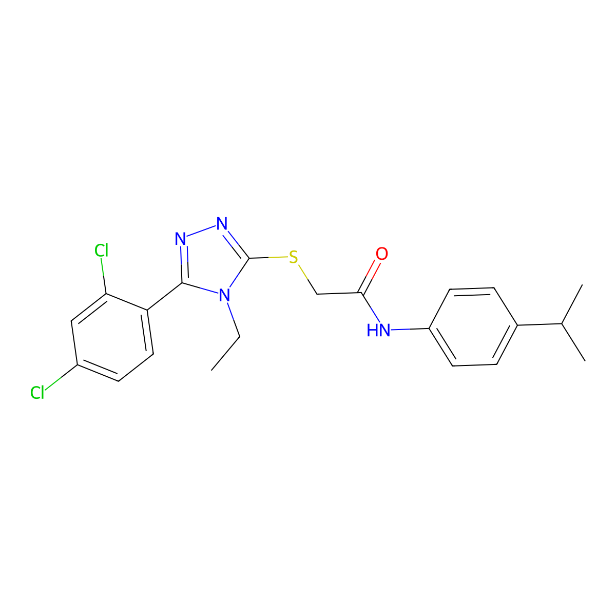 2-[[5-(2,4-dichlorophenyl)-4-ethyl-1,2,4-triazol-3-yl]sulfanyl]-N-(4-propan-2-ylphenyl)acetamide molecular structure, CAS 694462-82-3