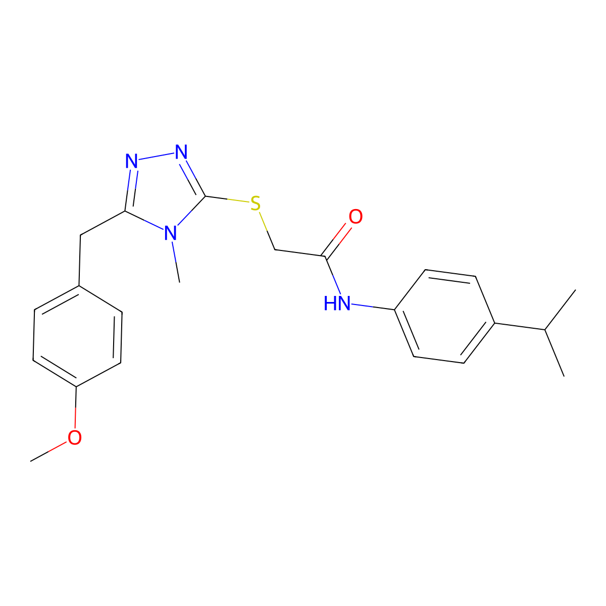2-[[5-[(4-methoxyphenyl)methyl]-4-methyl-1,2,4-triazol-3-yl]sulfanyl]-N-(4-propan-2-ylphenyl)acetamide molecular structure, CAS 694462-89-0
