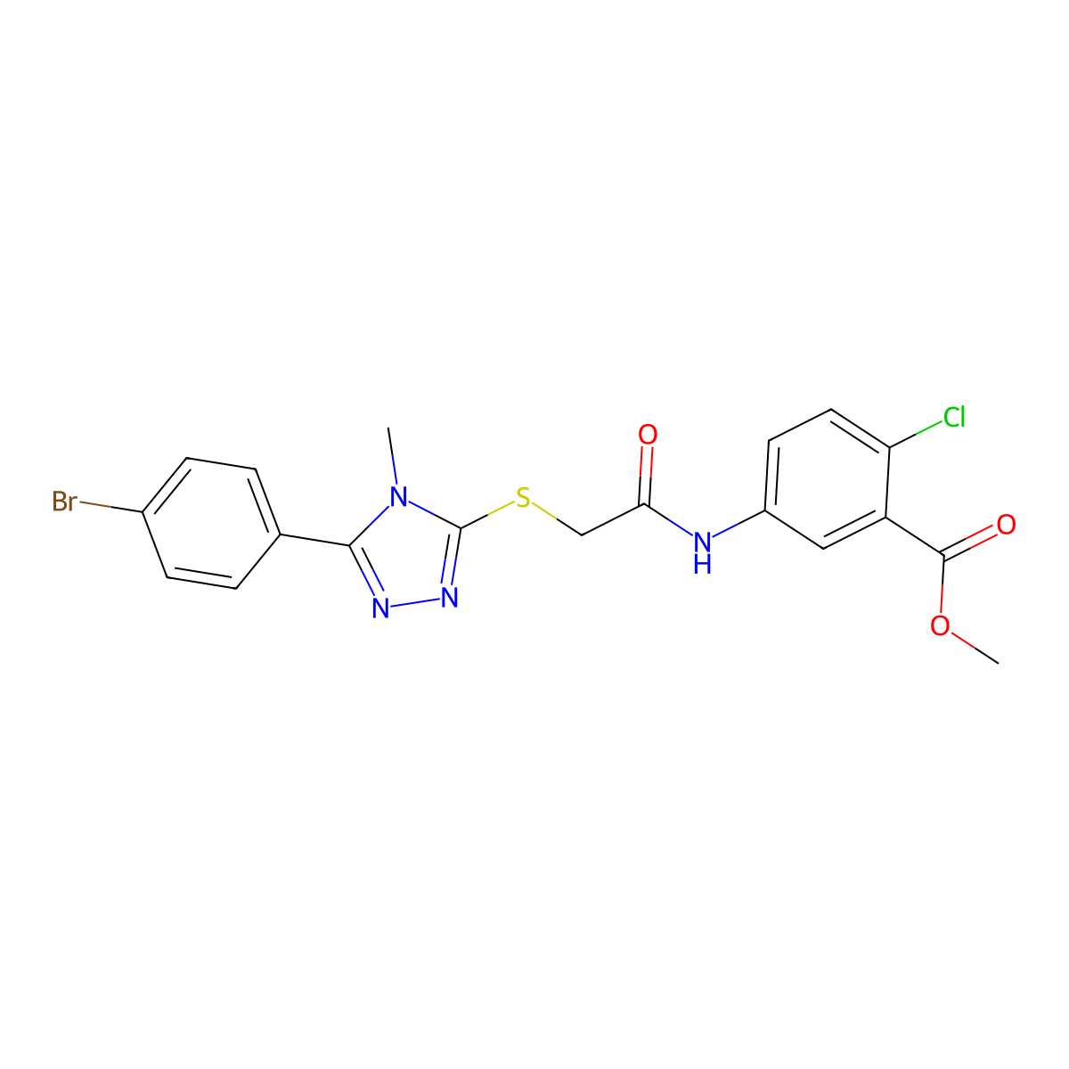 methyl 5-[({[5-(4-bromophenyl)-4-methyl-4H-1,2,4-triazol-3-yl]sulfanyl}acetyl)amino]-2-chlorobenzoate molecular structure, CAS 694462-92-5
