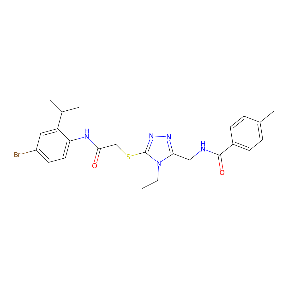 N-[[5-[2-(4-bromo-2-propan-2-ylanilino)-2-oxoethyl]sulfanyl-4-ethyl-1,2,4-triazol-3-yl]methyl]-4-methylbenzamide molecular structure, CAS 694462-95-8