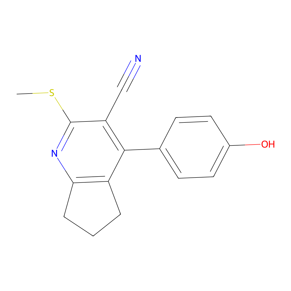 4-(4-hydroxyphenyl)-2-(methylthio)-6,7-dihydro-5H-cyclopenta[b]pyridine-3-carbonitrile molecular structure, CAS 694463-05-3