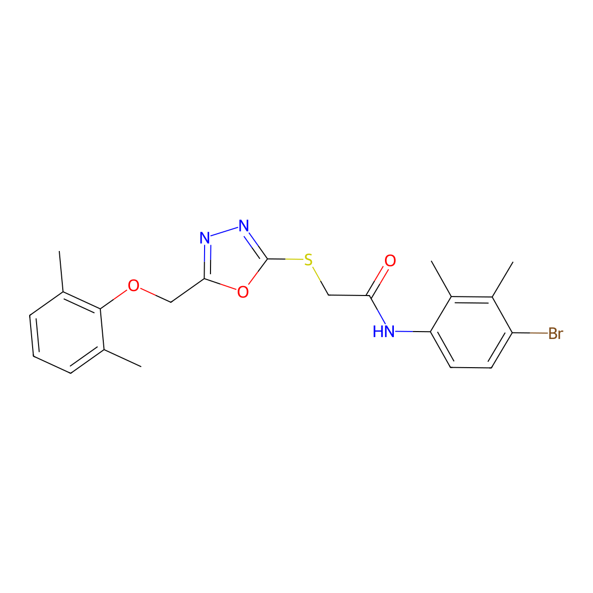 N-(4-bromo-2,3-dimethylphenyl)-2-({5-[(2,6-dimethylphenoxy)methyl]-1,3,4-oxadiazol-2-yl}sulfanyl)acetamide molecular structure, CAS 694463-14-4