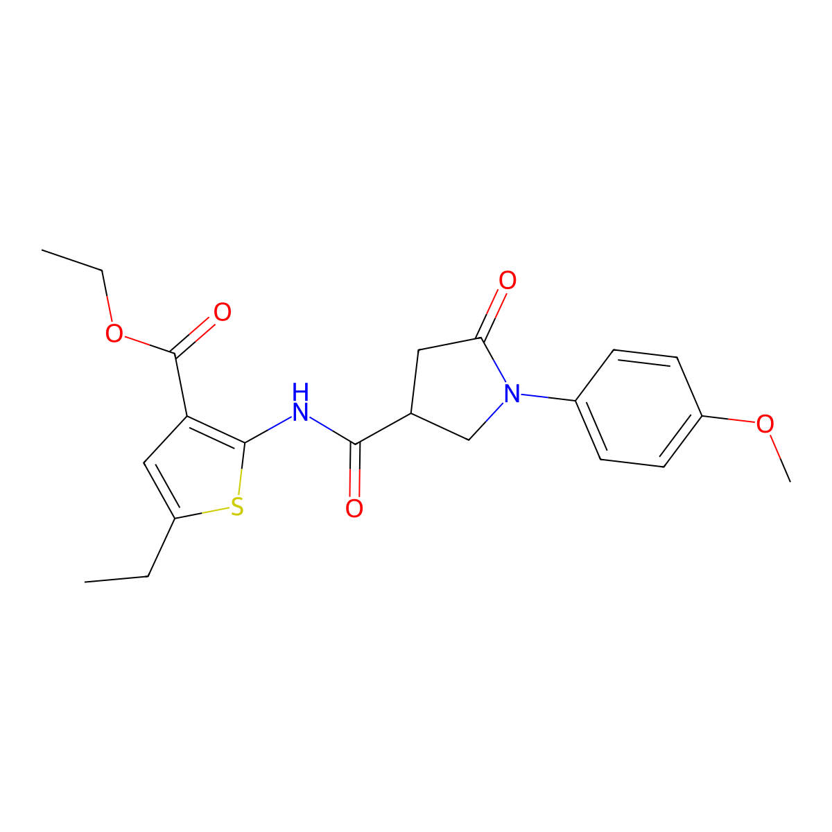 Ethyl 5-ethyl-2-({[1-(4-methoxyphenyl)-5-oxopyrrolidin-3-yl]carbonyl}amino)thiophene-3-carboxylate molecular structure, CAS 694463-17-7