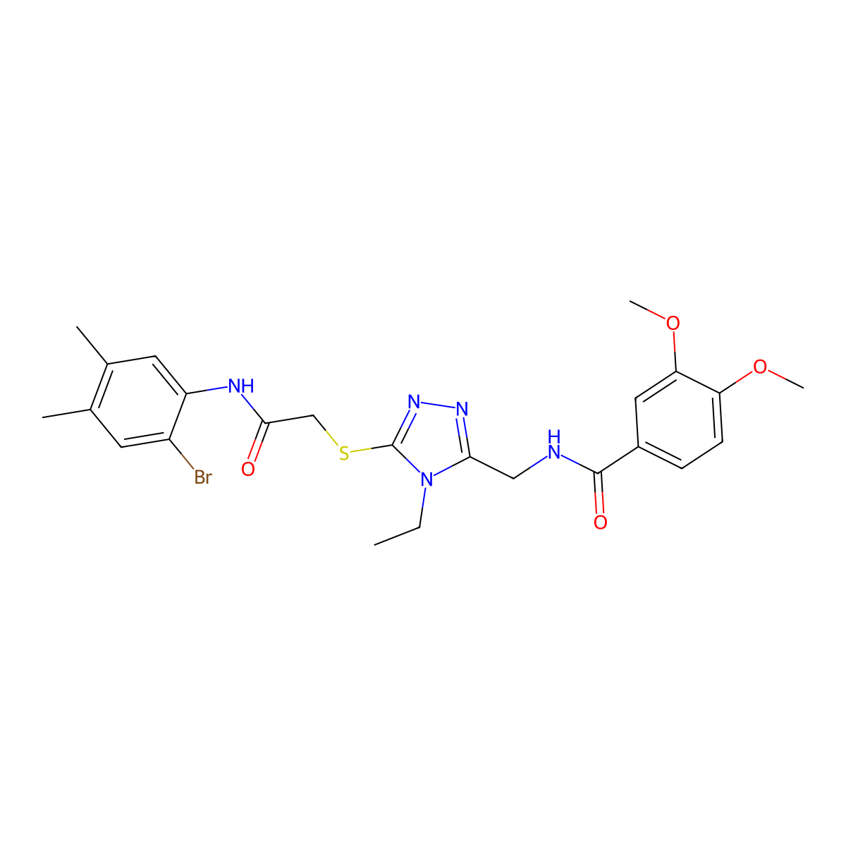 N-[[5-[2-(2-bromo-4,5-dimethylanilino)-2-oxoethyl]sulfanyl-4-ethyl-1,2,4-triazol-3-yl]methyl]-3,4-dimethoxybenzamide molecular structure, CAS 694463-23-5