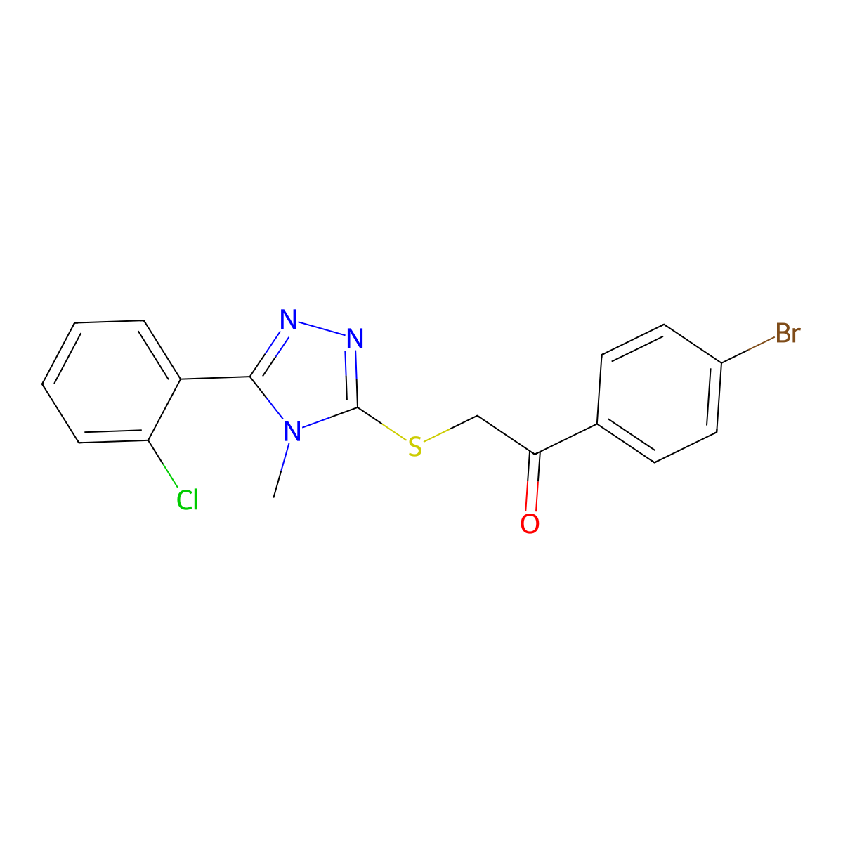 1-(4-Bromophenyl)-2-[[5-(2-chlorophenyl)-4-methyl-1,2,4-triazol-3-yl]sulfanyl]ethanone molecular structure, CAS 694463-27-9