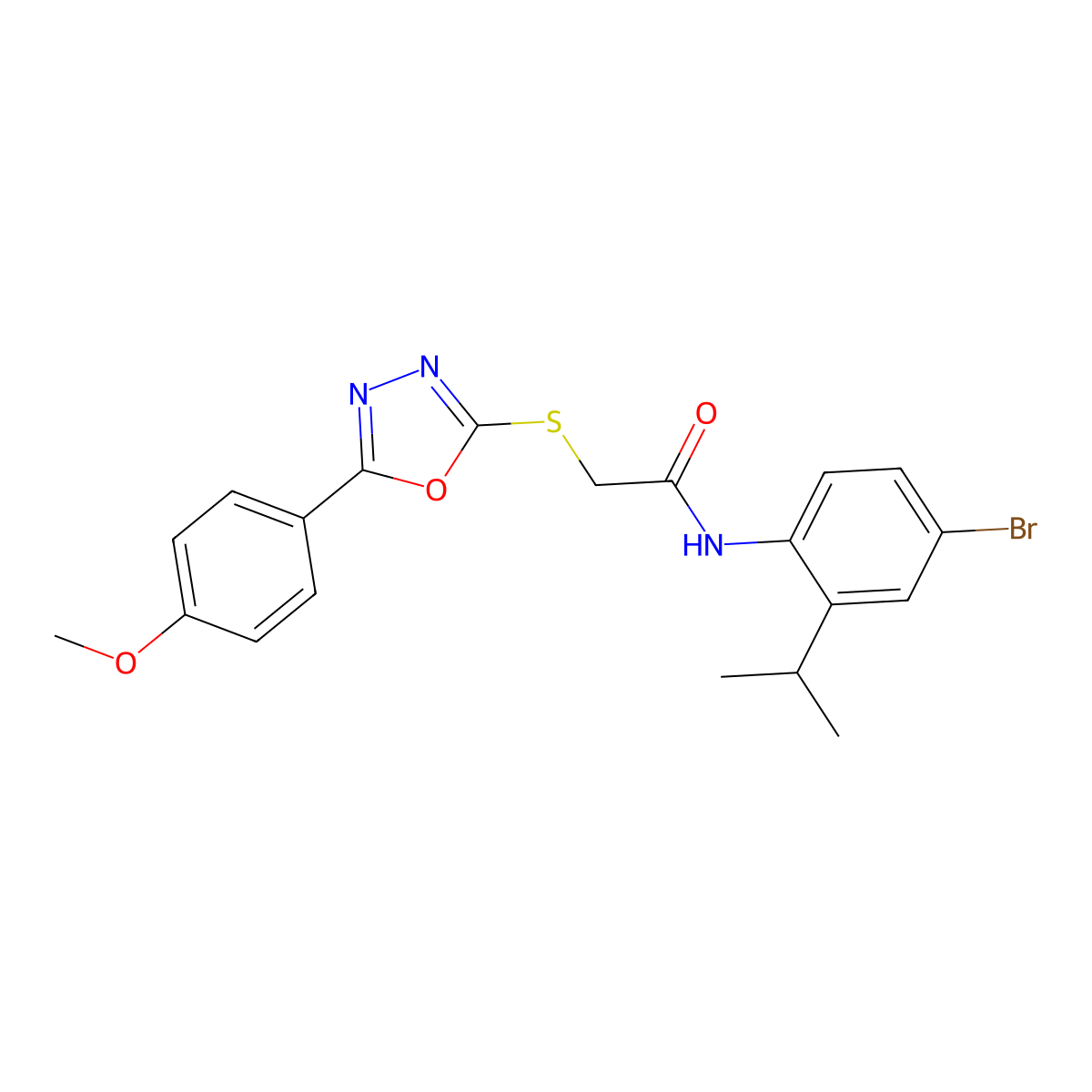 N-(4-bromo-2-propan-2-ylphenyl)-2-[[5-(4-methoxyphenyl)-1,3,4-oxadiazol-2-yl]sulfanyl]acetamide molecular structure, CAS 694463-42-8
