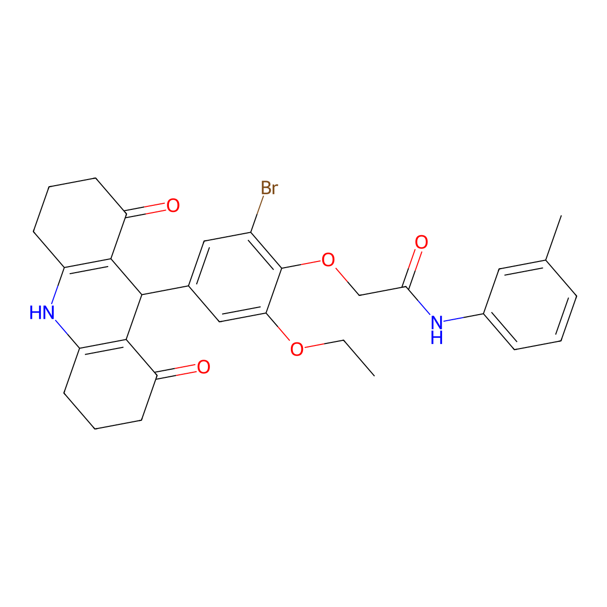 2-[2-bromo-4-(1,8-dioxo-2,3,4,5,6,7,9,10-octahydroacridin-9-yl)-6-ethoxyphenoxy]-N-(3-methylphenyl)acetamide molecular structure, CAS 694463-77-9