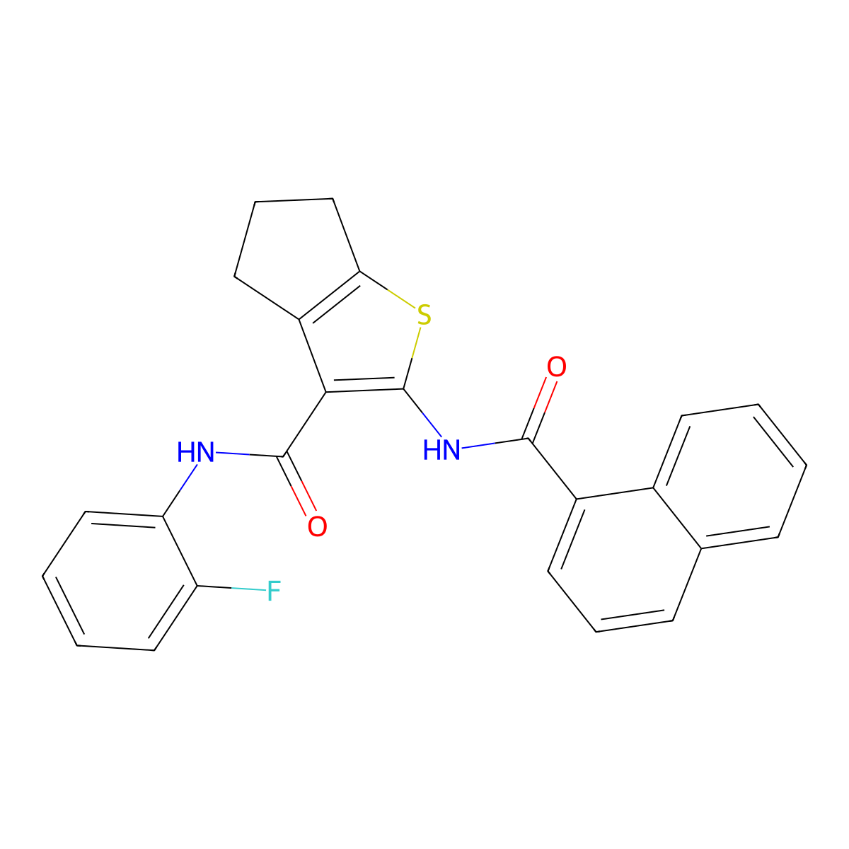 N-(2-fluorophenyl)-2-(naphthalene-1-carbonylamino)-5,6-dihydro-4H-cyclopenta[b]thiophene-3-carboxamide molecular structure, CAS 694463-83-7