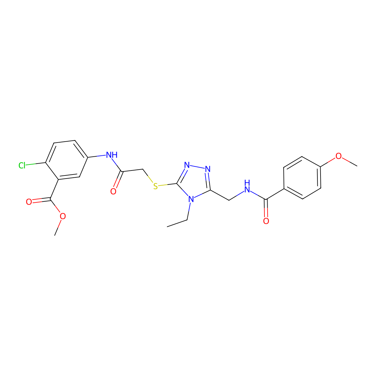 methyl 2-chloro-5-[({[4-ethyl-5-({[(4-methoxyphenyl)carbonyl]amino}methyl)-4H-1,2,4-triazol-3-yl]sulfanyl}acetyl)amino]benzoate molecular structure, CAS 694463-95-1